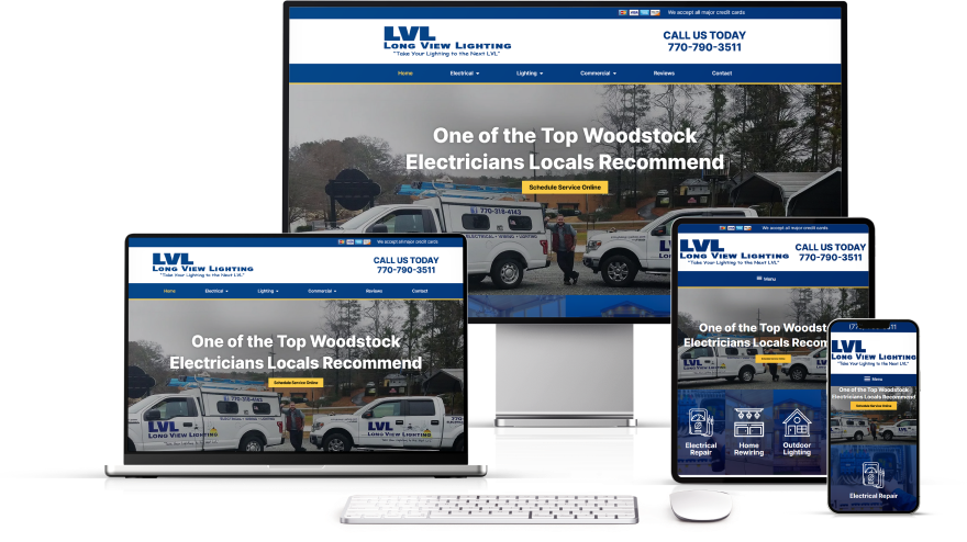 Lume Leads for Contractors | Long View Lighting Website on Desktop, Laptop, Tablet, and Phone