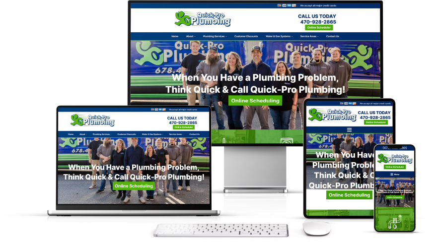 Lume Leads for Contractors | Quick Pro Plumbing Website on Desktop, Laptop, Tablet, and Phone